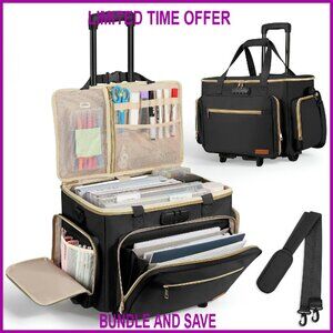Rolling Teacher Bag with Wheels, Fits 17" Laptop, Detachable Trolley,